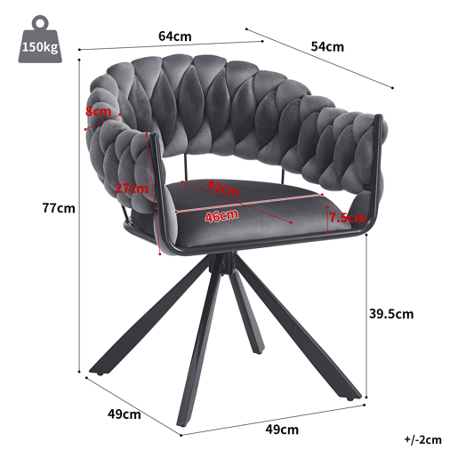 Cadeira de jantar 2 peças - veludo, luxo leve, design moderno e ergonómico, pernas metálicas em forma de garra - cinzento