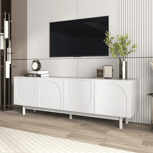 Móvel de TV moderno 175 x 38 x 56 cm - Prateleiras ajustáveis, Lowboard leve estilo luxuoso - Branco