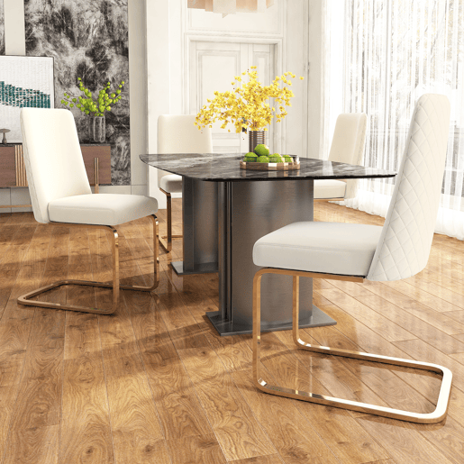 Cadeira de jantar Samt, 2 unidades - design com encosto em diamante, com pernas metálicas douradas - Bege