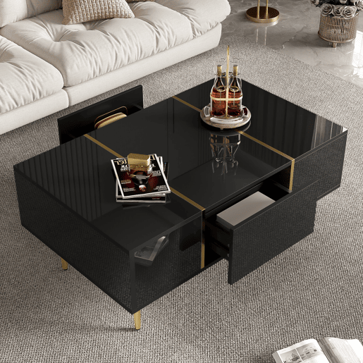Mesa de centro moderna - 2 gavetas - Preto