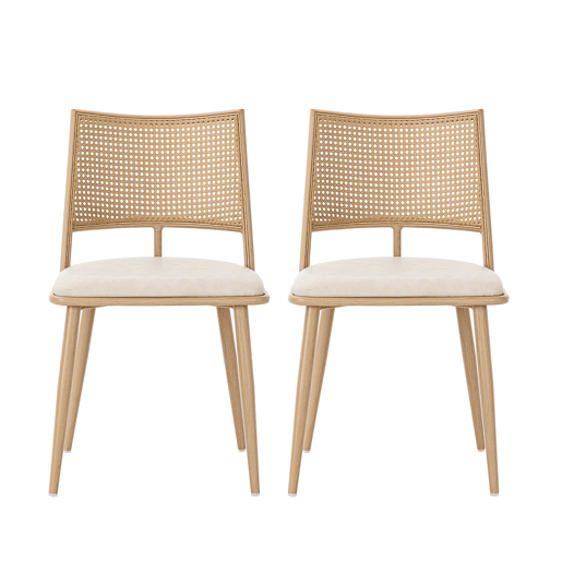 Cadeira de sala - PU, encosto em rattan - Bege