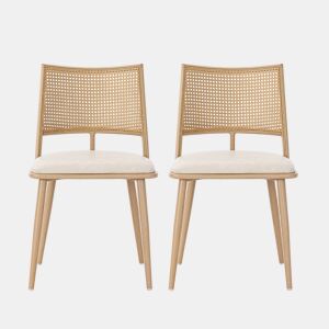 Cadeira de sala - PU, encosto em rattan - Bege