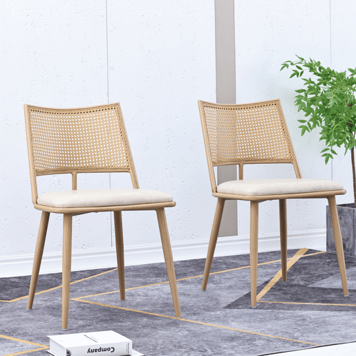 Cadeira de sala - PU, encosto em rattan - Bege