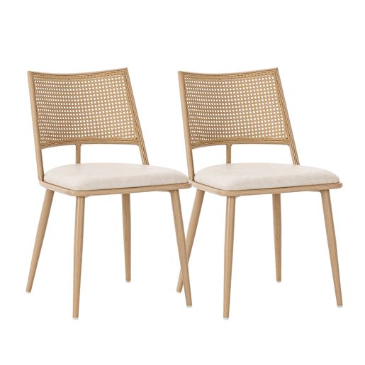 Cadeira de sala - PU, encosto em rattan - Bege