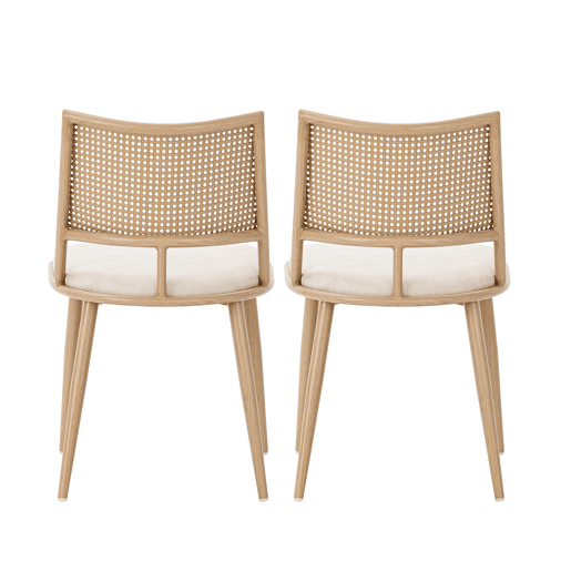 Cadeira de sala - PU, encosto em rattan - Bege