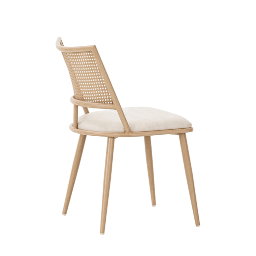 Cadeira de sala - PU, encosto em rattan - Bege