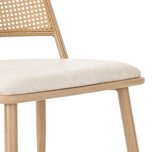 Cadeira de sala - PU, encosto em rattan - Bege