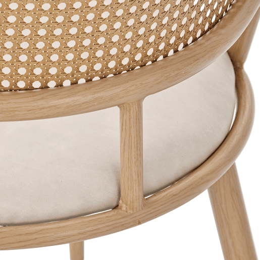 Cadeira de sala - PU, encosto em rattan - Bege