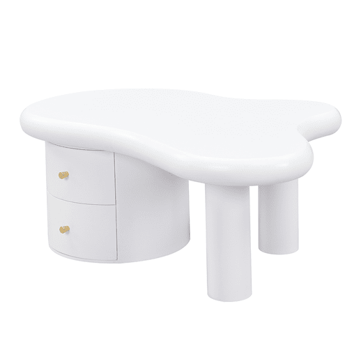 Mesa de centro moderna - Forma irregular - 2 gavetas, economia de espaço, estilo, estável - Branco
