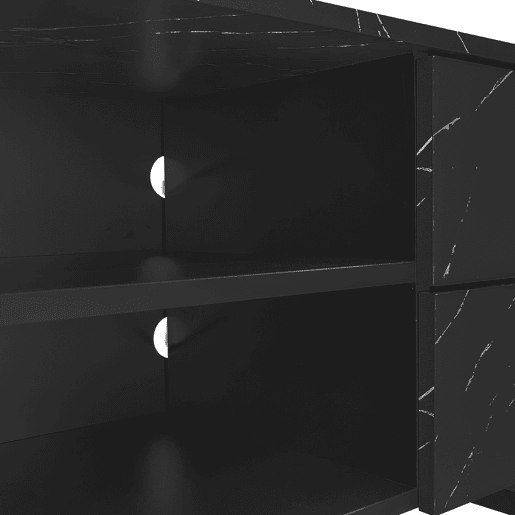 Móvel de TV 200 cm - com imitação de mármore preto, portas de madeira com veios escuros, iluminação LED ajustável, 2 portas e 2 gavetas - Preto