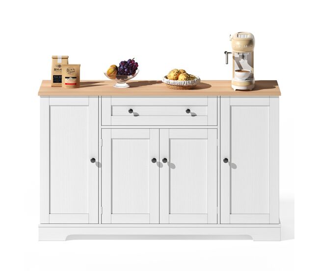 Buffet multifuncional 138 cm - con cajón, puertas de estante y baldas ajustables - diseño moderno con protección antideslizante