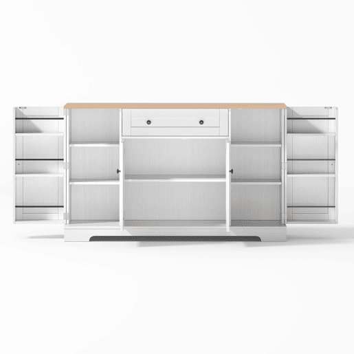 Buffet multifuncional 138 cm - Com gaveta, portas com prateleiras e prateleiras ajustáveis - Design moderno com proteção antiderrapante