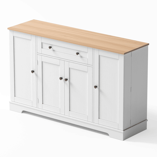 Buffet multifuncional 138 cm - Com gaveta, portas com prateleiras e prateleiras ajustáveis - Design moderno com proteção antiderrapante