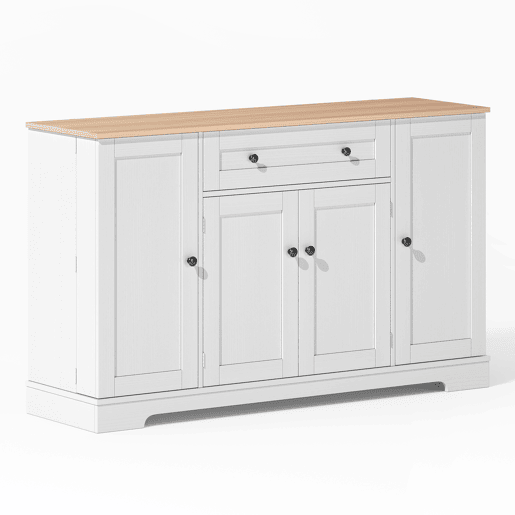 Buffet multifuncional 138 cm - Com gaveta, portas com prateleiras e prateleiras ajustáveis - Design moderno com proteção antiderrapante