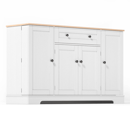 Buffet multifuncional 138 cm - Com gaveta, portas com prateleiras e prateleiras ajustáveis - Design moderno com proteção antiderrapante