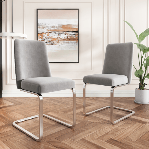 Cadeira de jantar Samt 2 unidades - design diamante, com pernas metálicas prateadas - Cinza