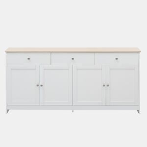 Aparador 160x37x75cm - 4 portas, 3 gavetas, design com veios de madeira branca - Madeira e Branco