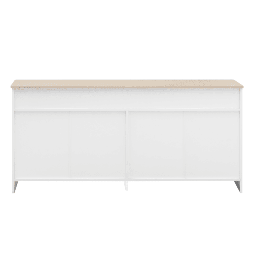 Aparador 160x37x75cm - 4 portas, 3 gavetas, design com veios de madeira branca - Madeira e Branco