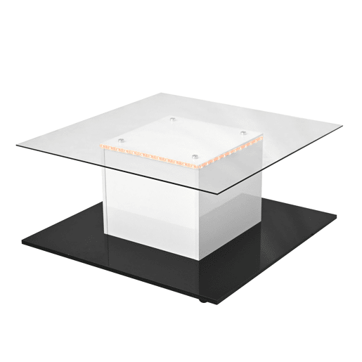 Mesa de centro - Mesa de centro em vidro de alto brilho, mesa de centro móvel com rodas giratórias - Branco+Preto