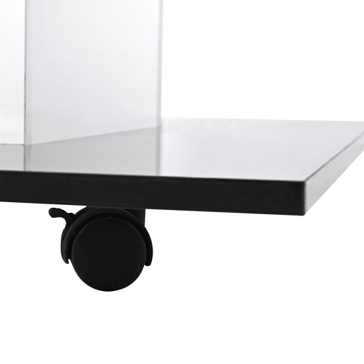 Mesa de centro - Mesa de centro em vidro de alto brilho, mesa de centro móvel com rodas giratórias - Branco+Preto