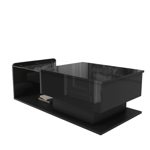 Mesa de café - Alta brilho, mesa auxiliar, mesa de café com vidro e efeito LED - Preto