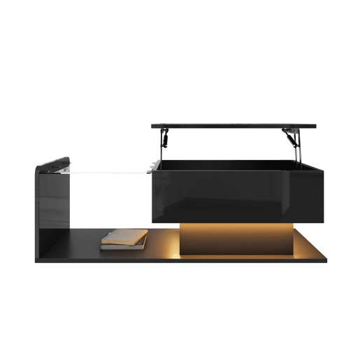 Mesa de café - Alta brilho, mesa auxiliar, mesa de café com vidro e efeito LED - Preto