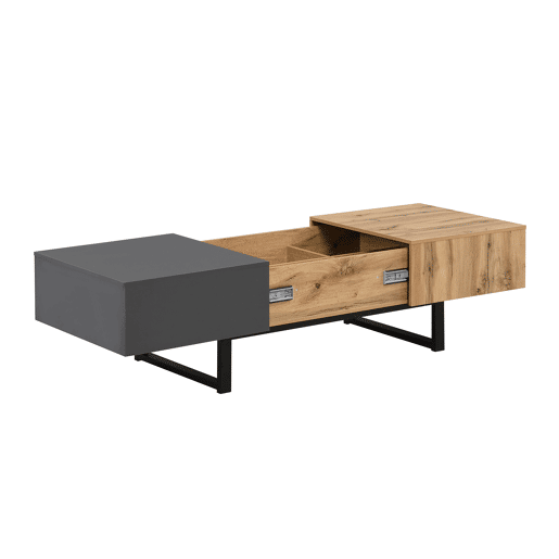 Mesa de centro multifuncional 155x55x40 cm - Madeira e metal, arrumação oculta, fácil de instalar - Natural
