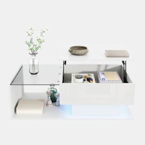Mesa de café - Tamanho: 100x50 cm - Efeito LED, com vidro - Branco