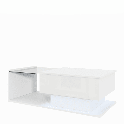 Mesa de café - Tamanho: 100x50 cm - Efeito LED, com vidro - Branco