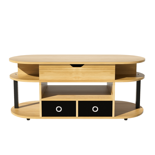 Mesa de centro moderna - Função elevável, com arrumação e gavetas em tecido preto - Madeira Mesa de centro moderna - Função elevável, com arrumação e gavetas em tecido preto - Madeira
