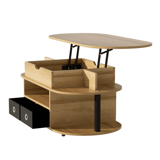 Mesa de centro moderna - Função elevável, com arrumação e gavetas em tecido preto - Madeira Mesa de centro moderna - Função elevável, com arrumação e gavetas em tecido preto - Madeira