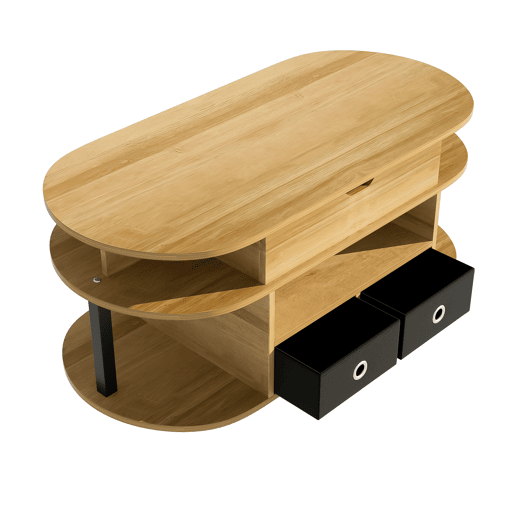Mesa de centro moderna - Função elevável, com arrumação e gavetas em tecido preto - Madeira Mesa de centro moderna - Função elevável, com arrumação e gavetas em tecido preto - Madeira