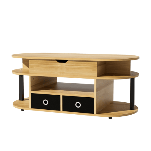 Mesa de centro moderna - Função elevável, com arrumação e gavetas em tecido preto - Madeira Mesa de centro moderna - Função elevável, com arrumação e gavetas em tecido preto - Madeira