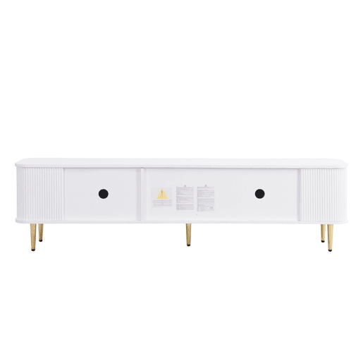 Móvel de TV 160 cm - Com gavetas, cantos arredondados, design ondulado nas laterais, puxadores e pés dourados - Branco
