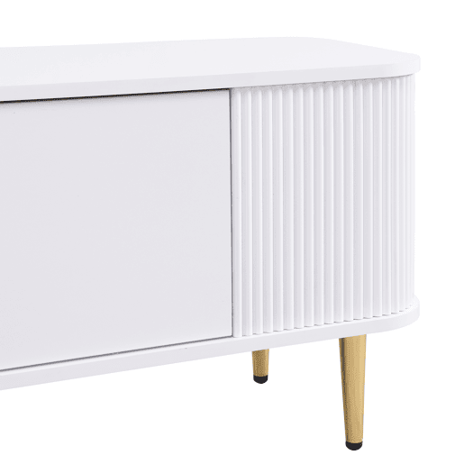 Móvel de TV 160 cm - Com gavetas, cantos arredondados, design ondulado nas laterais, puxadores e pés dourados - Branco