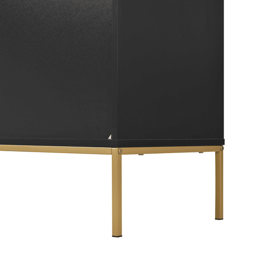 Aparador 150x40x80 cm - com 4 portas, pés metálicos, design reto com decoração de linhas metálicas - Preto+Dourado