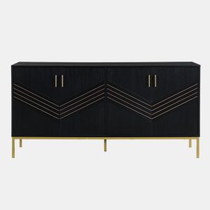 Aparador moderno - com 4 portas, prateleiras ajustáveis e grande capacidade, design elegante em MDF com pés metálicos - preto e dourado