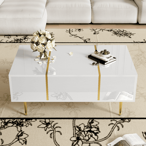 Mesa de centro 100 cm - moderna e simples, com 2 gavetas - Branca Mesa de centro 100 cm - moderna e simples, com 2 gavetas - Branca