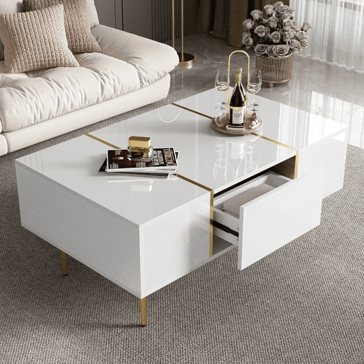 Mesa de centro 100 cm - moderna e simples, com 2 gavetas - Branca Mesa de centro 100 cm - moderna e simples, com 2 gavetas - Branca