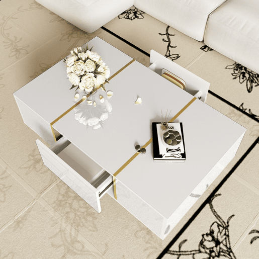 Mesa de centro 100 cm - moderna e simples, com 2 gavetas - Branca Mesa de centro 100 cm - moderna e simples, com 2 gavetas - Branca