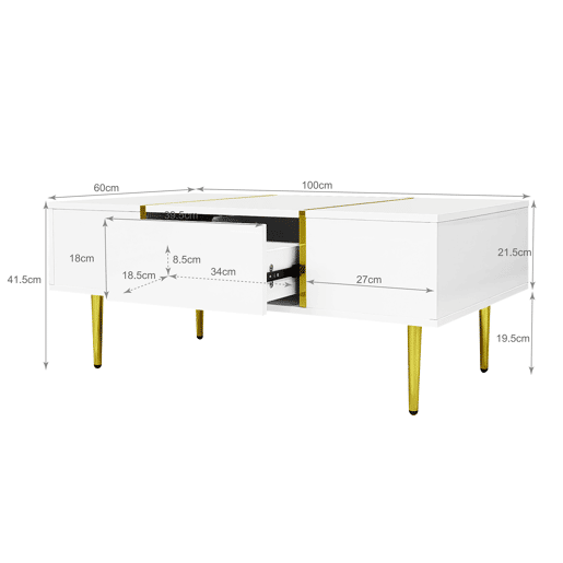Mesa de centro 100 cm - moderna e simples, com 2 gavetas - Branca Mesa de centro 100 cm - moderna e simples, com 2 gavetas - Branca