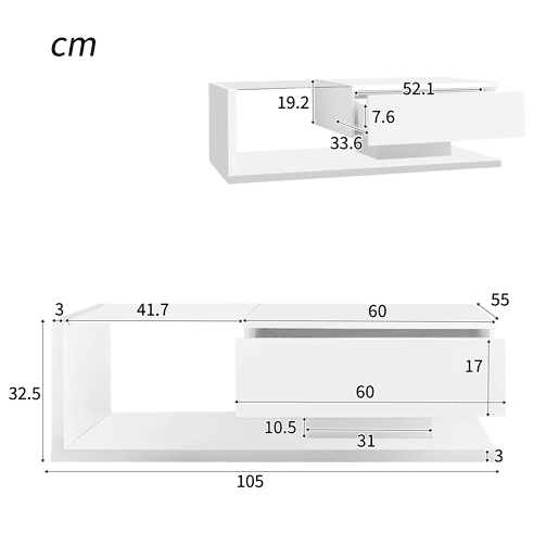 Mesa de centro 105x55x32,5 cm - Com vidro e efeito LED - Branco Mesa de centro 105x55x32,5 cm - Com vidro e efeito LED - Branco