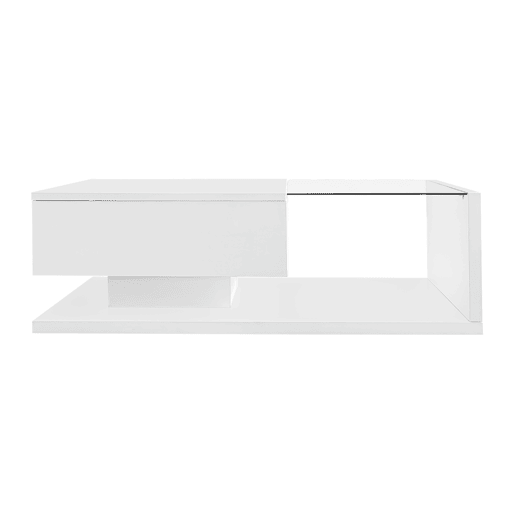 Mesa de centro 105x55x32,5 cm - Com vidro e efeito LED - Branco Mesa de centro 105x55x32,5 cm - Com vidro e efeito LED - Branco