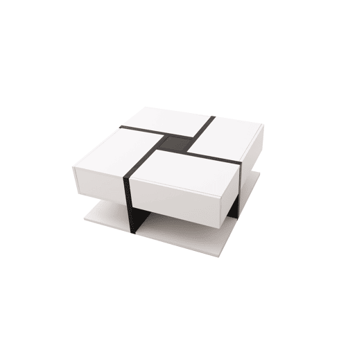 Mesa de centro Hochglanz 78x78x36cm - Com 4 gavetas, design linear e arrumação inferior - Cor única
