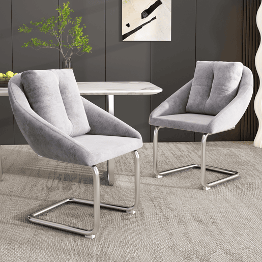 Cadeira de jantar em veludo + 2 peças - Cadeira giratória luxuosa com almofada - Cinza
