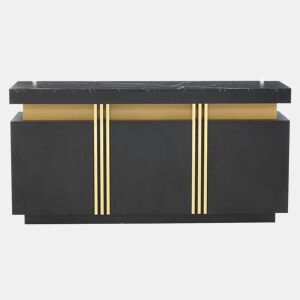 Móvel auxiliar 140x38x70 cm - 3 portas, divisórias ajustáveis, para cozinha, sala, sala de jantar, corredor - Preto e dourado
