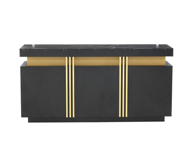 Mueble auxiliar 140x38x70 cm - 3 puertas, separadores ajustables, para cocina, salón, comedor, pasillo - negro y dorado