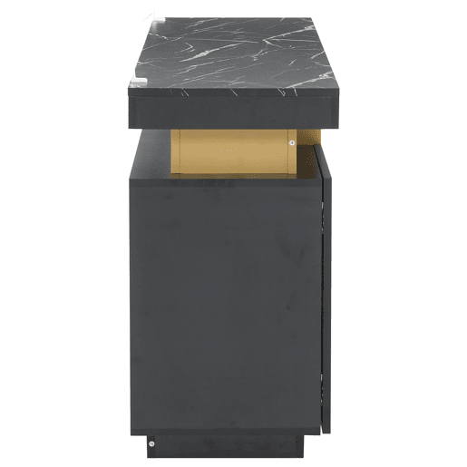 Móvel auxiliar 140x38x70 cm - 3 portas, divisórias ajustáveis, para cozinha, sala, sala de jantar, corredor - Preto e dourado