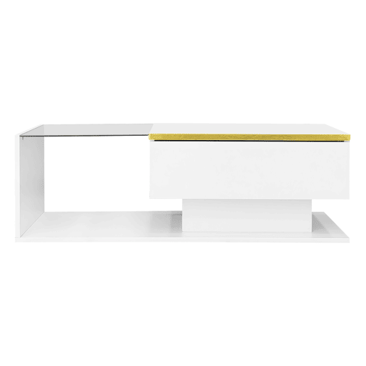 Mesa de centro 100 cm - Com vidro e efeito LED - Branco Mesa de centro 100 cm - Com vidro e efeito LED - Branco
