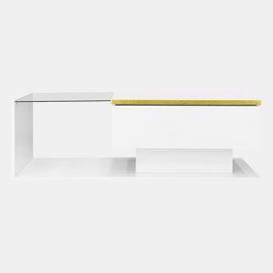 Mesa de centro 100 cm - Com vidro e efeito LED - Branco